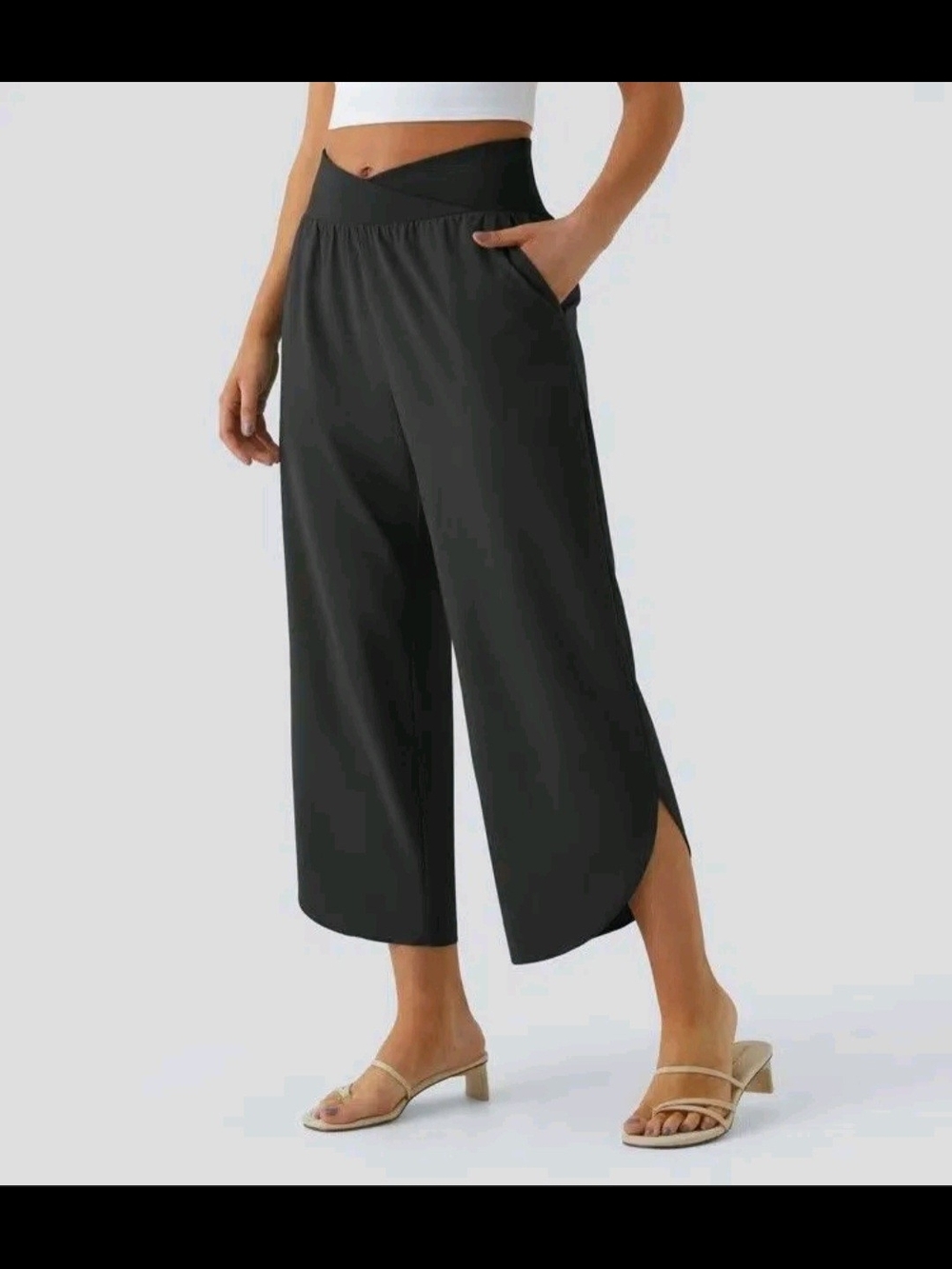 HALARA Black Wide Leg Crossover Waist Pants - Picture 2 of 4